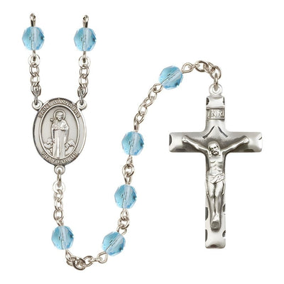 St. Barnabas Birthstone Engravable Rosary view 2 in Aqua, Bliss Manufacturing