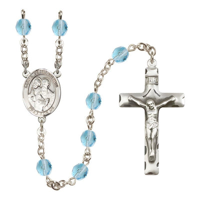St. Peter and St. Paul Birthstone Engravable Rosary view 3 in Aqua, Bliss Manufacturing