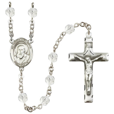 St. Francis de Sales 6mm Clear Silver-Plated Catholic Rosary, handmade in the USA in Crystal, Bliss Manufacturing