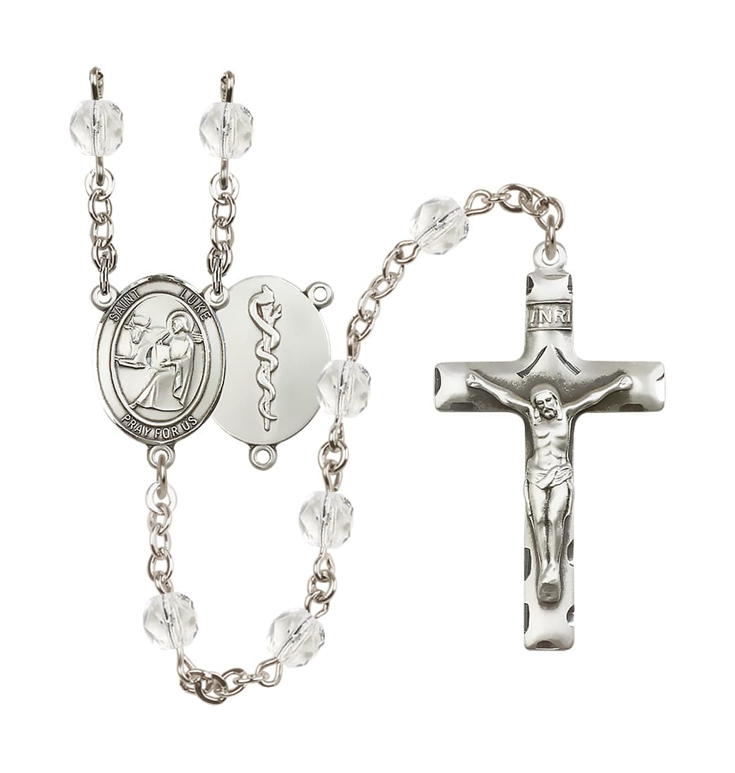 Bliss St Luke the Apostle Doctor Silver-Plated Crystal Birthstone Rosary,