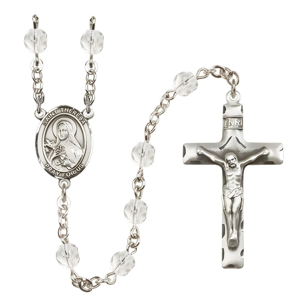 Bliss St. Theresa Birthstone Rosary with 6mm Clear Fire Polished Beads