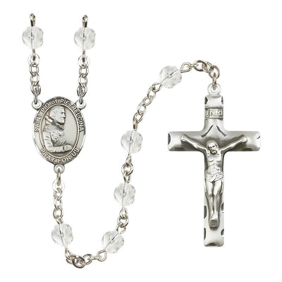 St. Padre Pio of Pietrelcina Engraved Birthstone Crystal Fire Polished Rosary, Bliss Manufacturing