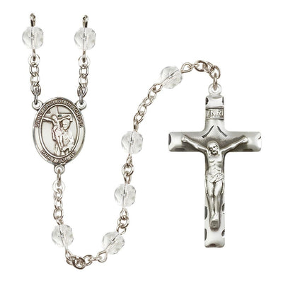 St. Paul of the Cross Engravable Rosary with Pewter Crucifix and Centerpiece, Birthstone 6mm Fire Polished Clear Crystal Beads for April, Bliss Manufacturing