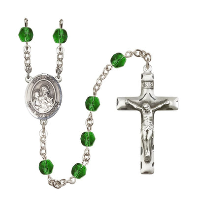 San Jose Emerald Birthstone Fire Polished Rosary w/ Traditional Crucifix, Bliss Manufacturing