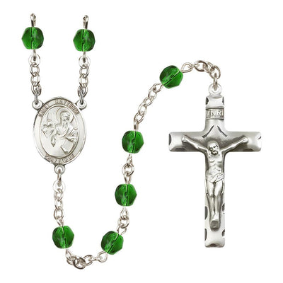 St. Matthew the Apostle Engraved Birthstone 6mm Fire Polished Rosary in Emerald, Bliss Manufacturing