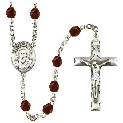 St. Francis de Sales 6mm Garnet Silver-Plated Catholic Rosary, handmade in the USA, Bliss Manufacturing
