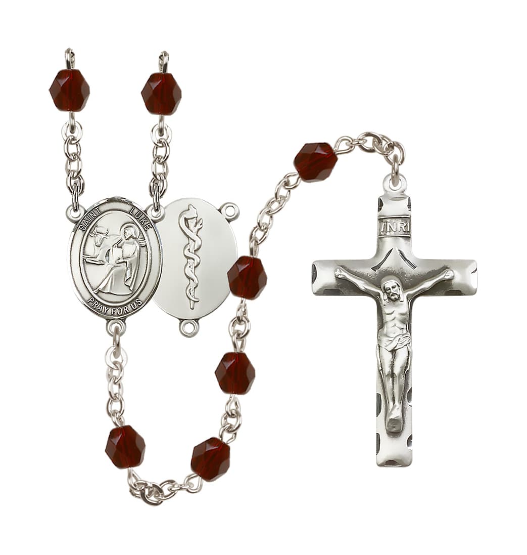 Bliss St Luke the Apostle Doctor Silver-Plated Crystal Birthstone Rosary in Garnet,