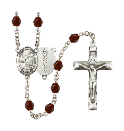 St Luke the Apostle Doctor Silver-Plated Crystal Birthstone Rosary in Garnet, Bliss Manufacturing