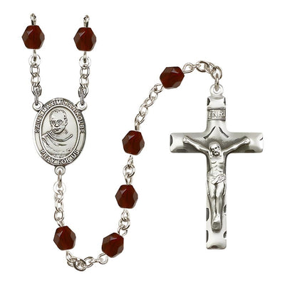 St. Maximilian Kolbe Birthstone Fire Polished Rosary with 6mm Garnet Beads and Pewter Center and Crucifix, Bliss Manufacturing