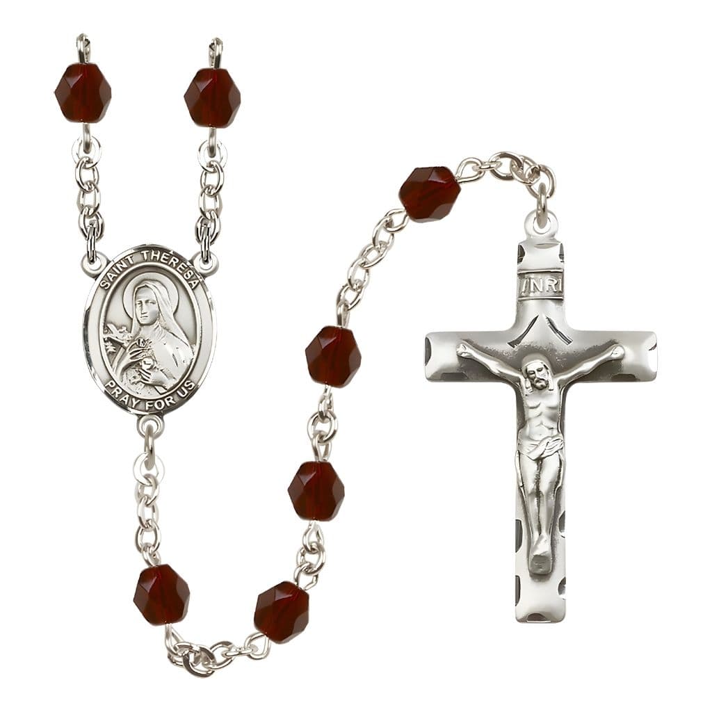 Bliss St. Theresa Birthstone Rosary with 6mm Garnet Fire Polished Beads