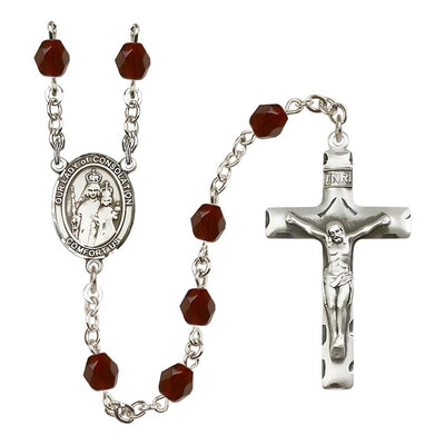 Our Lady of Consolation 6mm Fire Polished Birthstone Rosary in Garnet, Bliss Manufacturing