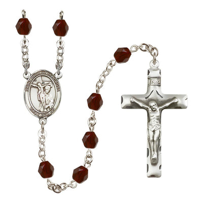 St. Paul of the Cross Engravable Rosary with Pewter Crucifix and Centerpiece, Birthstone 6mm Fire Polished Garnet Beads for January, Bliss Manufacturing