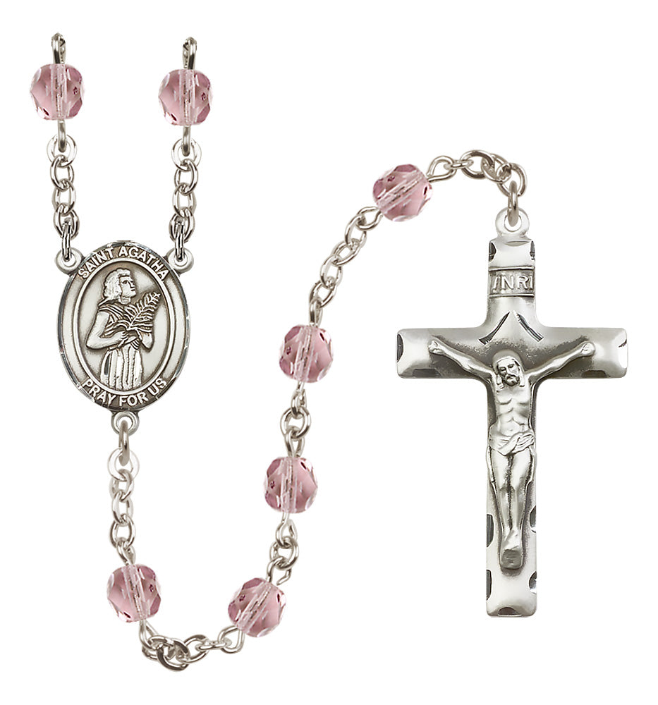 Bliss Silver Plated 6mm Fire Polished Saint Agatha Rosary in Light Amethyst,