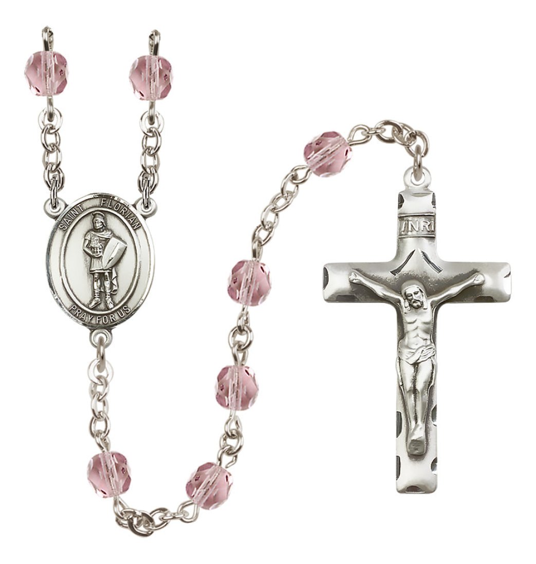 Bliss Oval St Florian Center Silver-Plated Crystal Birthstone Rosary in Light Amethyst June Birthstone,