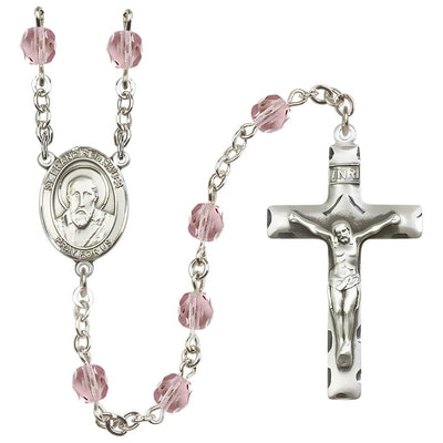 St. Francis de Sales 6mm Light Amethyst Silver-Plated Catholic Rosary, handmade in the USA, Bliss Manufacturing