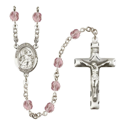 St. Gabriel the Archangel Engravable Rosary with Pewter Crucifix and Centerpiece, Birthstone 6mm Fire Polished Light Amethyst Beads for June, Bliss Manufacturing