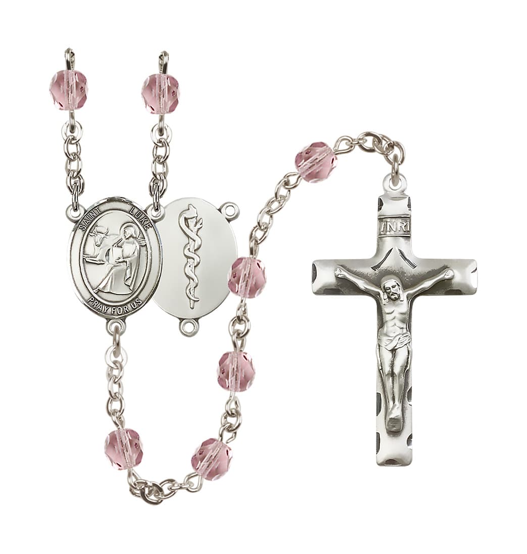 Bliss St Luke the Apostle Doctor Silver-Plated Crystal Birthstone Rosary in Light Amethyst,