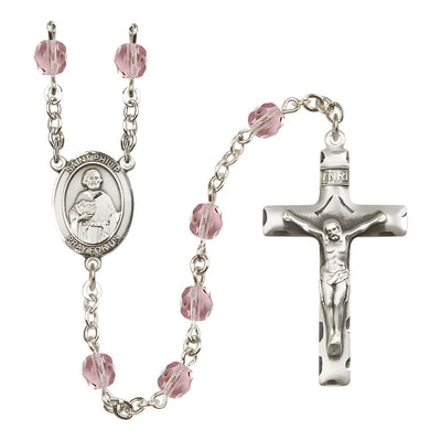 St. Philip the Apostle Engravable Rosary with Pewter Crucifix and Centerpiece, Birthstone 6mm Fire Polished Light Amethyst Beads for June, Bliss Manufacturing