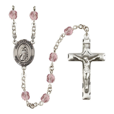 Spanish San Peregrino Engravable Rosary with Pewter Crucifix and Centerpiece, Birthstone 6mm Fire Polished Light Amethyst Beads for June, Bliss Manufacturing