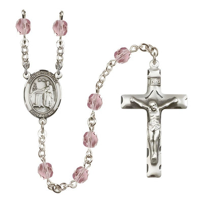 St. Valentine of Rome Engravable Rosary with Pewter Crucifix and Centerpiece, Birthstone 6mm Fire Polished Light Amethyst Beads for June, Bliss Manufacturing