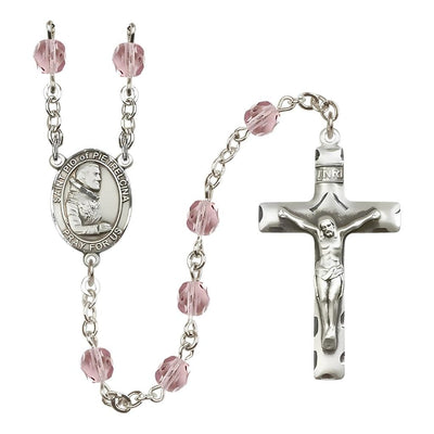 St. Padre Pio of Pietrelcina Engraved Birthstone Light Amethyst Fire Polished Rosary, Bliss Manufacturing