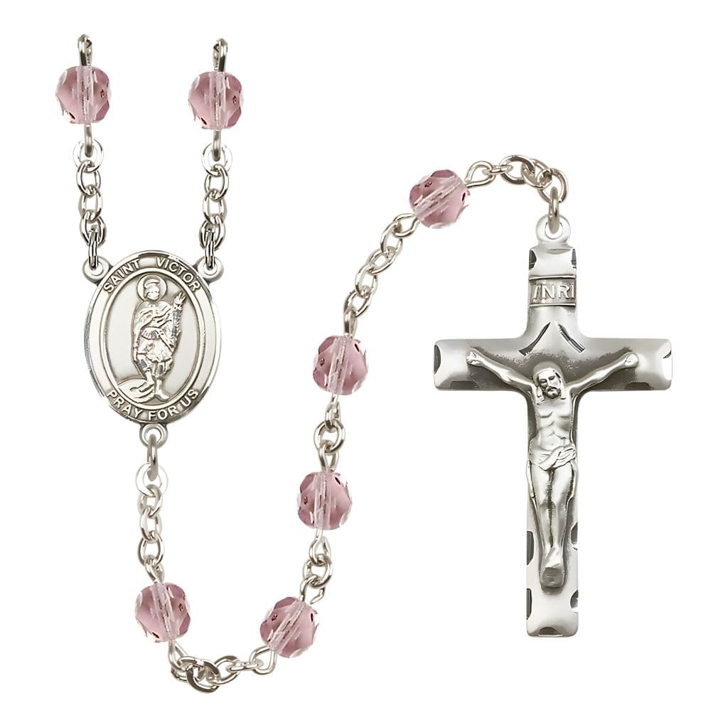 Bliss St. Victor of Marseilles Engravable Rosary with Pewter Crucifix and Centerpiece, Birthstone 6mm Fire Polished Light Amethyst Beads for June