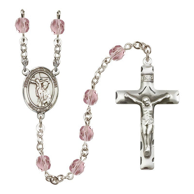 St. Paul of the Cross Engravable Rosary with Pewter Crucifix and Centerpiece, Birthstone 6mm Fire Polished Light Amethyst Beads for June, Bliss Manufacturing