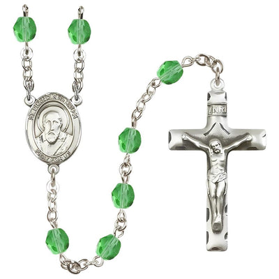 St. Francis de Sales 6mm Peridot Silver-Plated Catholic Rosary, handmade in the USA, Bliss Manufacturing