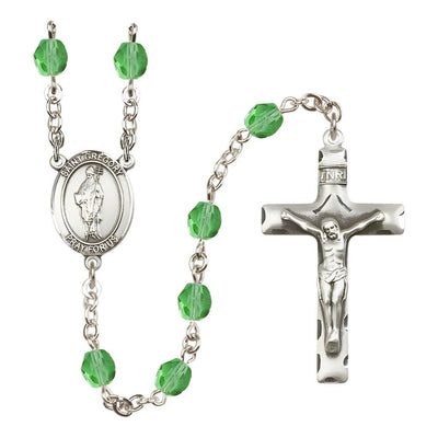 St. Gregory the Great Engravable Rosary with Pewter Crucifix and Centerpiece, Birthstone 6mm Fire Polished Peridot Beads for August, Bliss Manufacturing