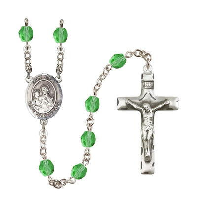 San Jose August Birthstone Fire Polished Rosary w/ Traditional Crucifix in Peridot, Bliss Manufacturing