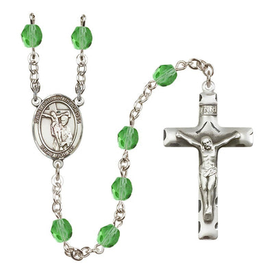 St. Paul of the Cross Engravable Rosary with Pewter Crucifix and Centerpiece, Birthstone 6mm Fire Polished Peridot Beads for August, Bliss Manufacturing