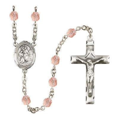 St. John the Baptist Birthstone Engravable Rosary view 8 in Pink, Bliss Manufacturing