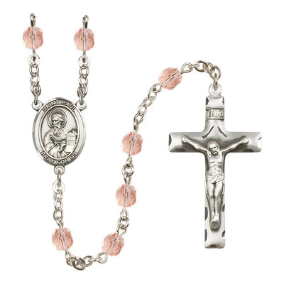 St. Paul the Apostle Birthstone Engravable Rosary view 8 in Pink, Bliss Manufacturing