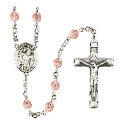St. Richard 6mm Fire Polished Birthstone Rosary in Pink, Bliss Manufacturing