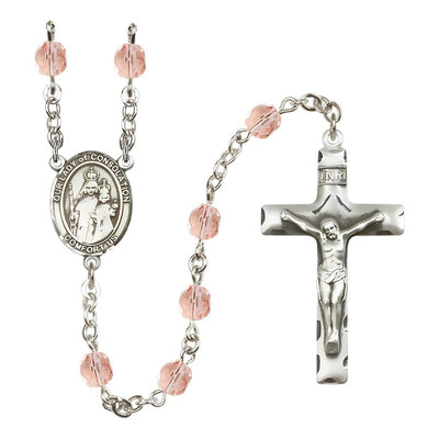 Our Lady of Consolation 6mm Fire Polished Birthstone Rosary in Pink, Bliss Manufacturing