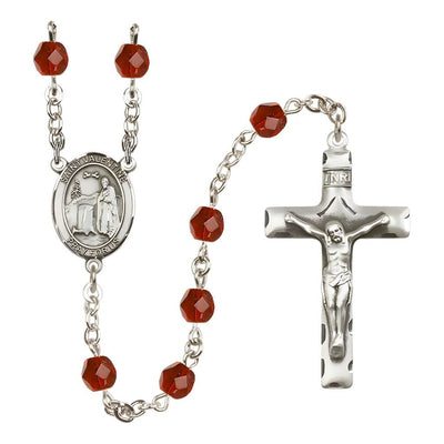 St. Valentine of Rome Engravable Rosary with Pewter Crucifix and Centerpiece, Birthstone 6mm Fire Polished Ruby Beads for July, Bliss Manufacturing