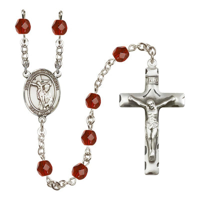 St. Paul of the Cross Engravable Rosary with Pewter Crucifix and Centerpiece, Birthstone 6mm Fire Polished Ruby Beads for July, Bliss Manufacturing