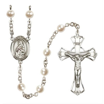 St. Matilda 6mm Pearl Catholic Rosary with Pewter Centerpiece and Crucifix, Bliss Manufacturing