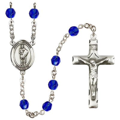 Oval St Florian Center Silver-Plated Crystal Birthstone Rosary in Sapphire September Birthstone, Bliss Manufacturing