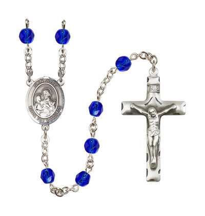 San Jose September Birthstone Fire Polished Rosary w/ Traditional Crucifix in Sapphire, Bliss Manufacturing