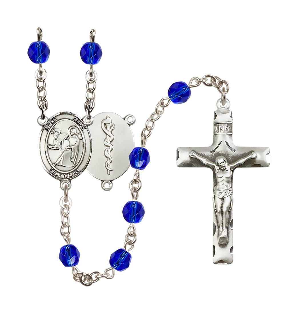 Bliss St Luke the Apostle Doctor Silver-Plated Crystal Birthstone Rosary in Sapphire,