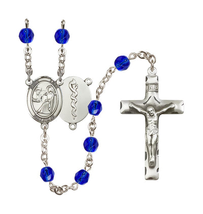 St Luke the Apostle Doctor Silver-Plated Crystal Birthstone Rosary in Sapphire, Bliss Manufacturing