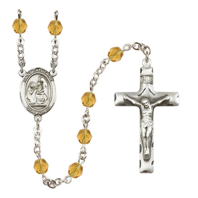 Saint Catherine of Siena Rosary Bracelet with Pewter Crucifix and Medal, Birthstone 6mm Fire Polished Topaz Beads for November, Bliss Manufacturing