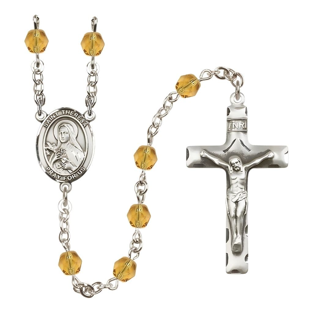 Bliss St. Theresa Birthstone Rosary with 6mm Topaz Fire Polished Beads