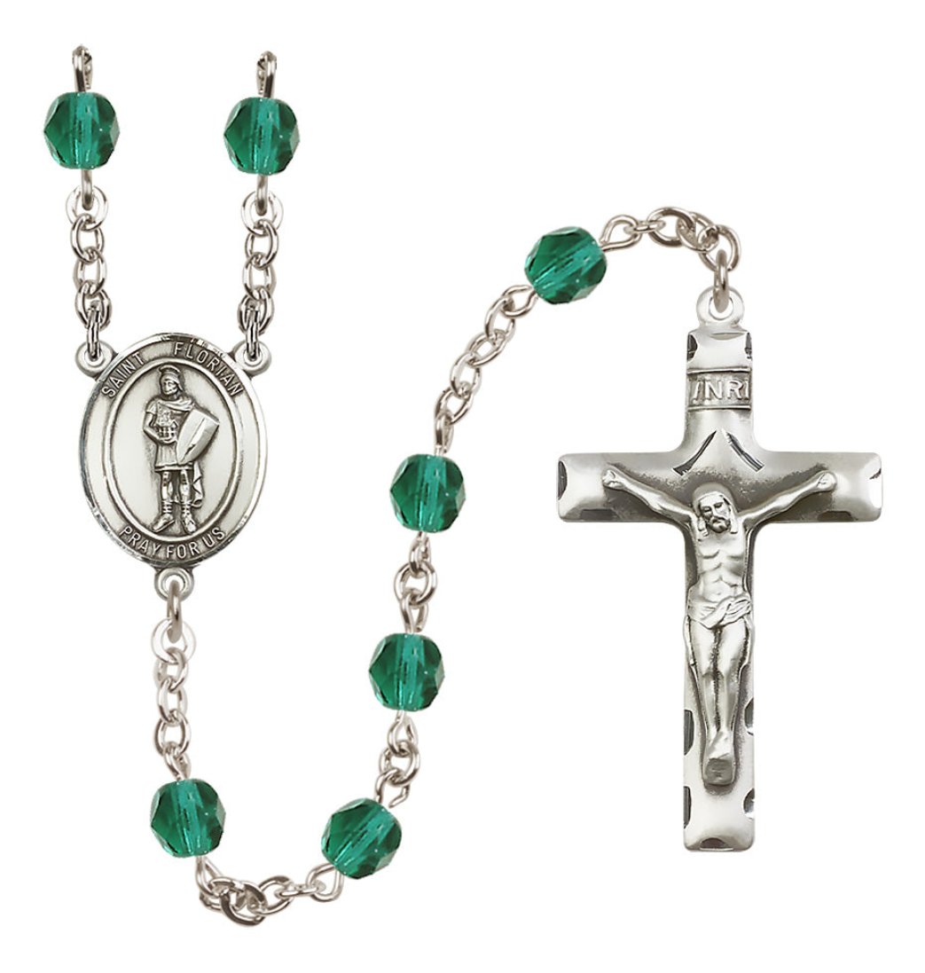 Bliss Oval St Florian Center Silver-Plated Crystal Birthstone Rosary in Zircon December Birthstone,