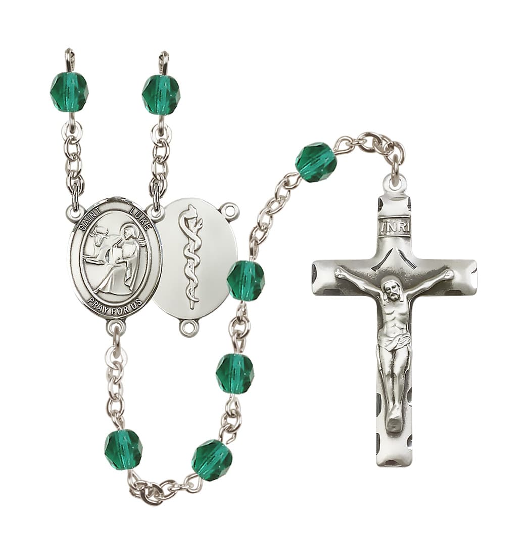 Bliss St Luke the Apostle Doctor Silver-Plated Crystal Birthstone Rosary in Zircon,