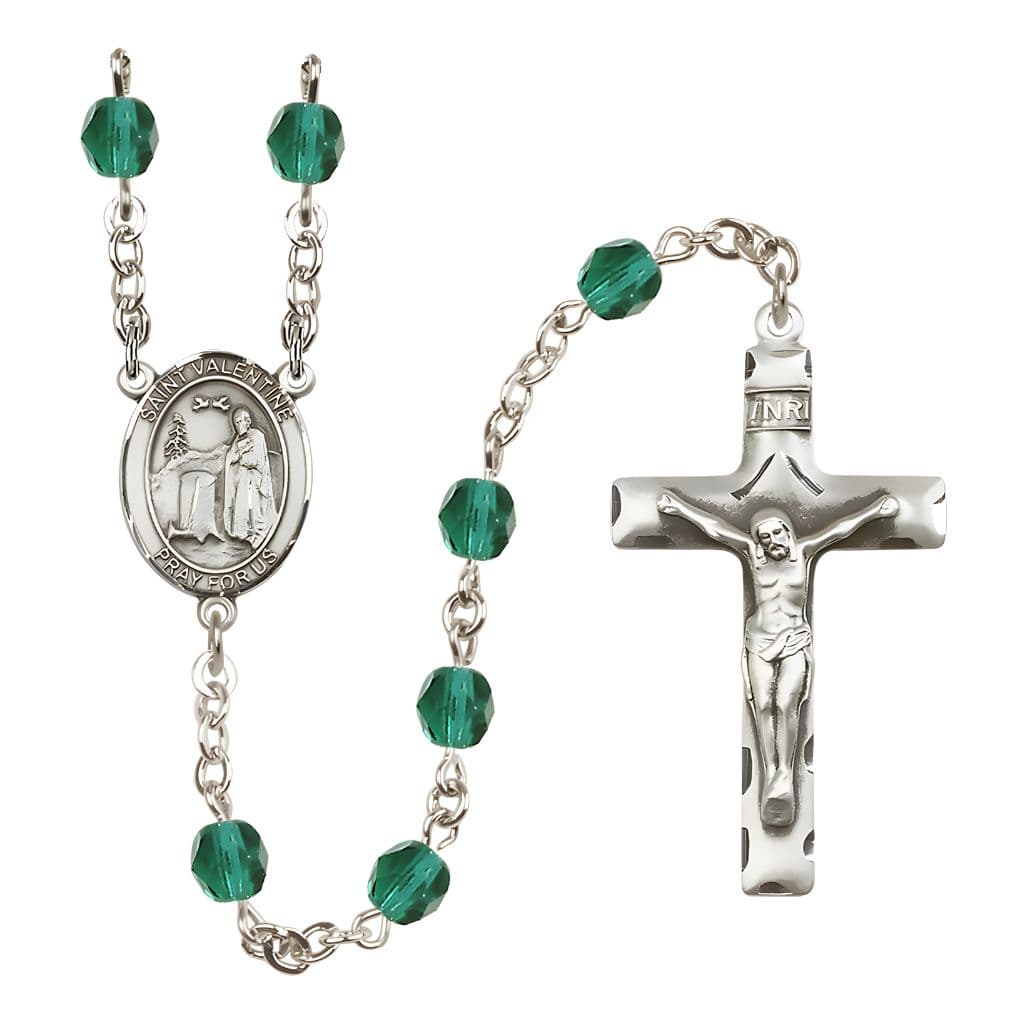 Bliss St. Valentine of Rome Engravable Rosary with Pewter Crucifix and Centerpiece, Birthstone 6mm Fire Polished Zircon Beads for December