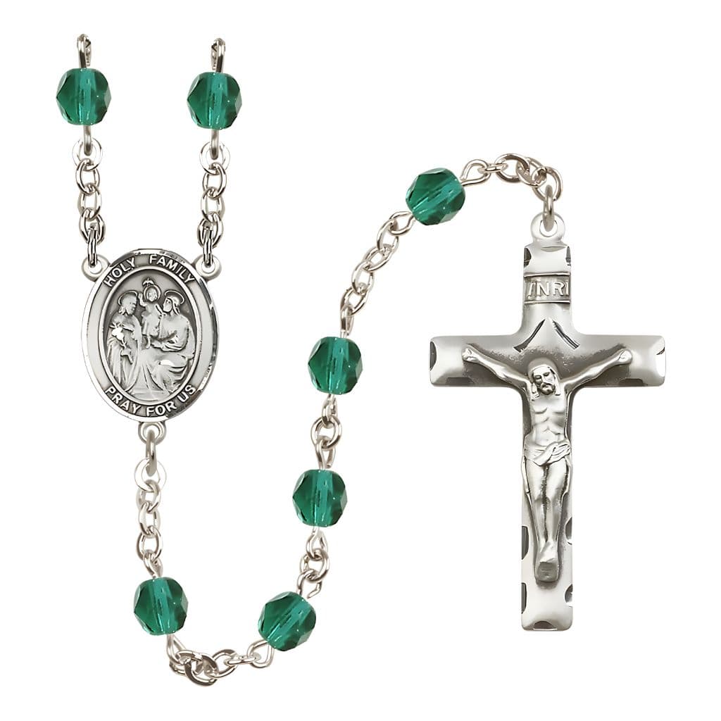 Bliss Holy Family Engravable Rosary with Pewter Crucifix and Centerpiece, Birthstone 6mm Fire Polished Zircon Beads for December