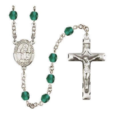 St. Isidore the Farmer Engravable Rosary with Pewter Crucifix and Centerpiece, Birthstone 6mm Fire Polished Zircon Beads for December, Bliss Manufacturing