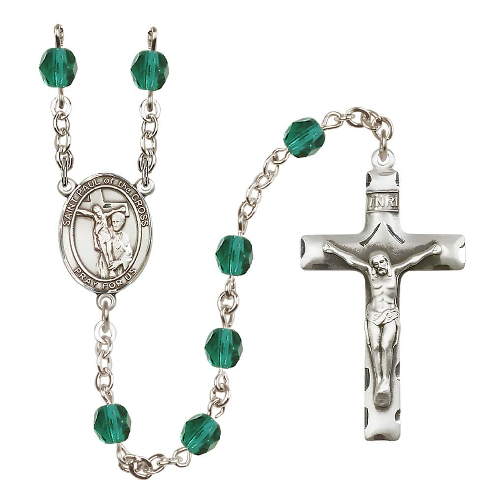 Bliss St. Paul of the Cross Engravable Rosary with Pewter Crucifix and Centerpiece, Birthstone 6mm Fire Polished Zircon Beads for December